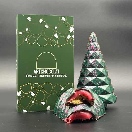 Raspberry & Pistachio Stuffed Chocolate Christmas Tree