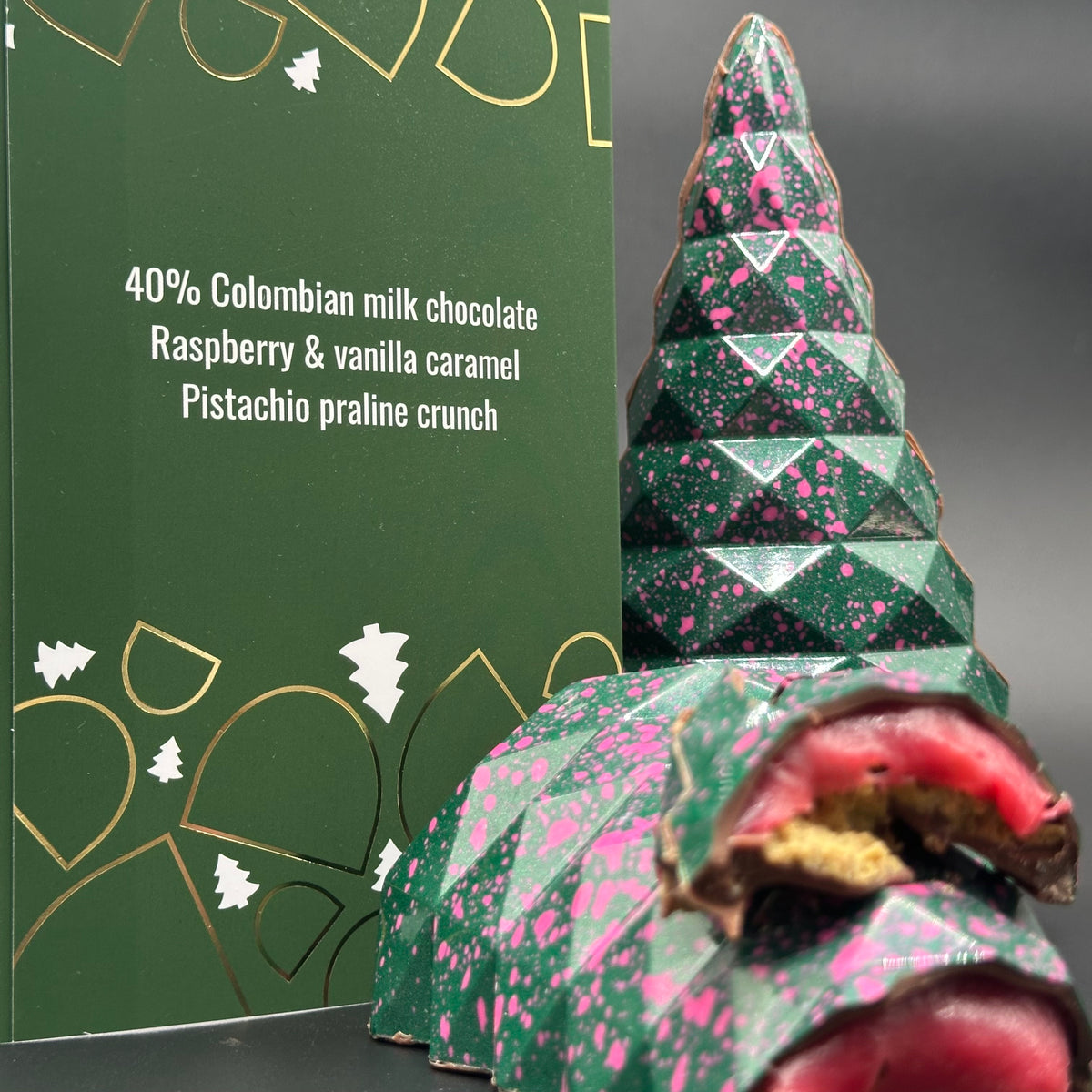 Raspberry & Pistachio Stuffed Chocolate Christmas Tree